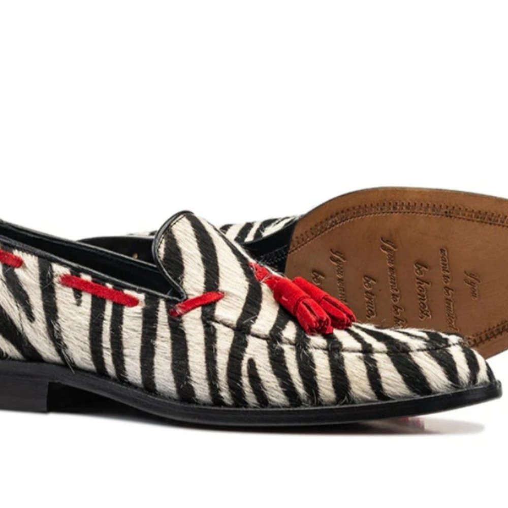 DIS - Romeo White zebra hairy leather men tassel loafer (Custom Made)